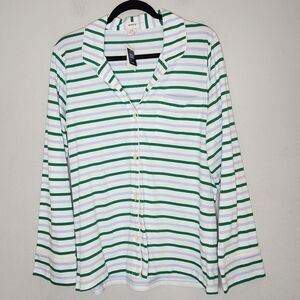 NWT J. Crew Knit Long Sleeve Button Pajama Top White Blue Green Size Large‎